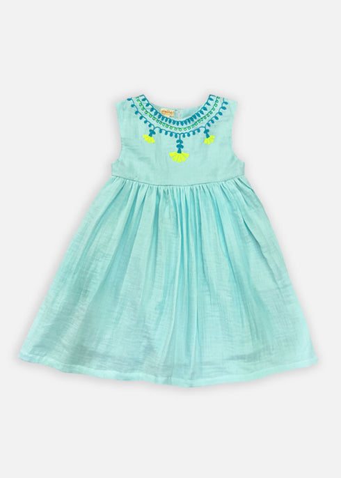 Girls Cotton Dress Turquoise
